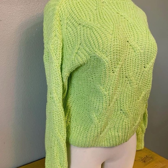 Lime Green Cable Knit Turtleneck Sweater - Picture 2 of 5